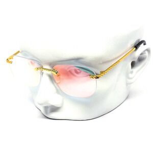 Rimless Sunglasses Oval‎ Lens Gold Frame Pink Tint Fashion Shades Elegant Design
